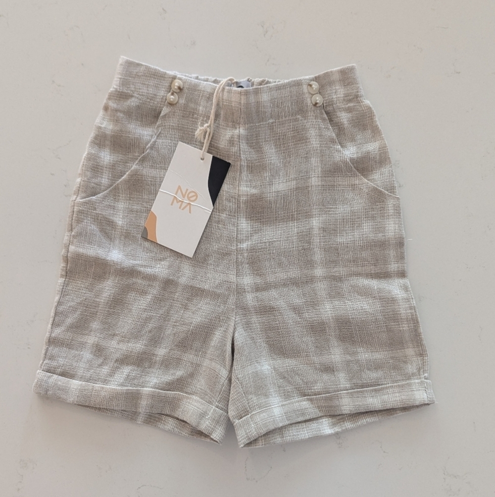 Noma | Tan Gingham Linen Shorts